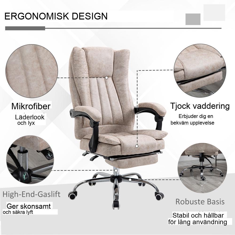 Ergonomisk kontorsstol med fällbart ryggstöd, fotstöd och justerbar höjd