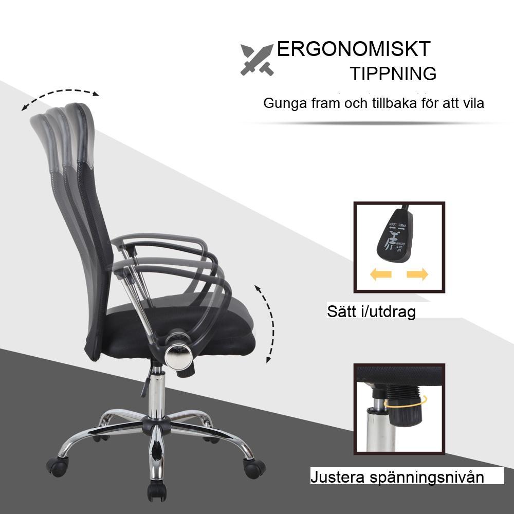 Ergonomisk Mesh Kontorsstol Höjdjusterbar med Rocker Funktion Svart