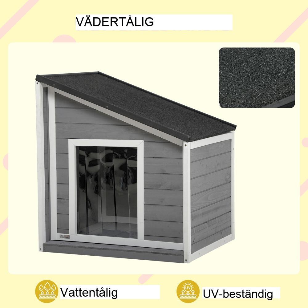 Väderbeständig Gran Wood Hundhus med takgardin – Grå, för små hundar