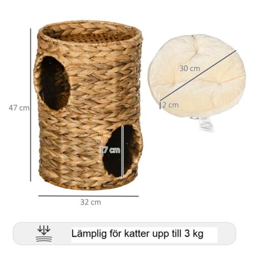 Natural Water Hyacinth Cat Scratching Tower med kudde, 47 cm högt