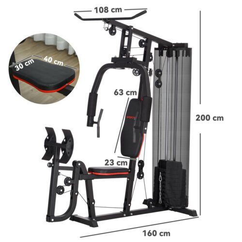 Kraftig kraftstation med Lat Pull-Down och Benpress för Home Gym – Svart