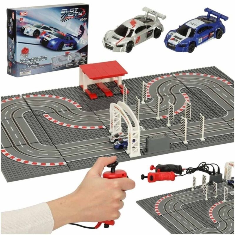 Kids polisbil Racing Track Set, 64×38,5 cm med garage och 2 kontroller