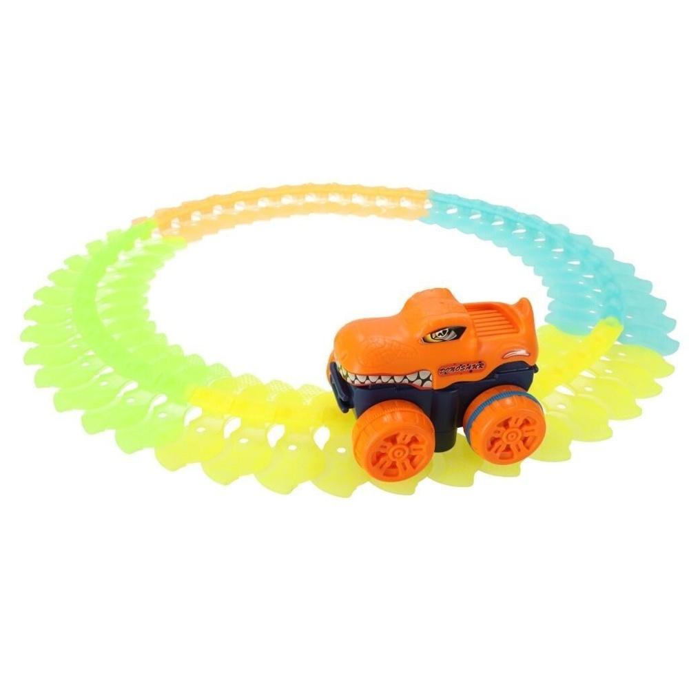 Glow in the Dark Racing-bana med bil, byggbart 132 cm set, LED-ljus