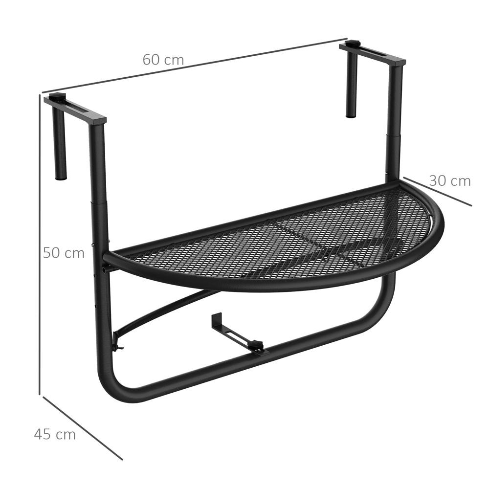 Justerbart Höjdhängande Balkongbord, Vitmetall, Halvcirkulärt, 30cm