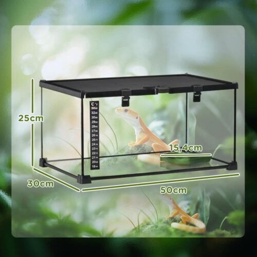 Flysäkert reptilterrarium med termometer – 50x30x25cm