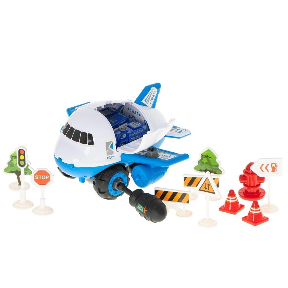 Kids Plane Transporter Set med bilar, verktyg och vägskyltar