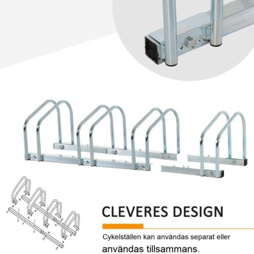 Väderbeständigt cykelställ i stål rymmer 4 cyklar – kan monteras på vägg och golv