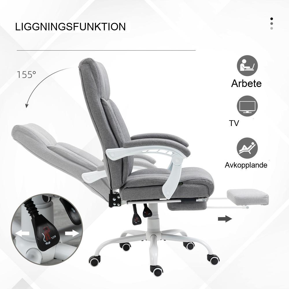 Ergonomisk kontorsstol med justerbart ryggstöd och fotstöd, höjdjusterbar