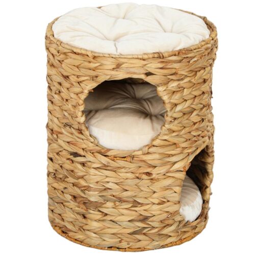 Mysig Cat Scratching Barrel med grottor, kudde och vattenhyacintdesign