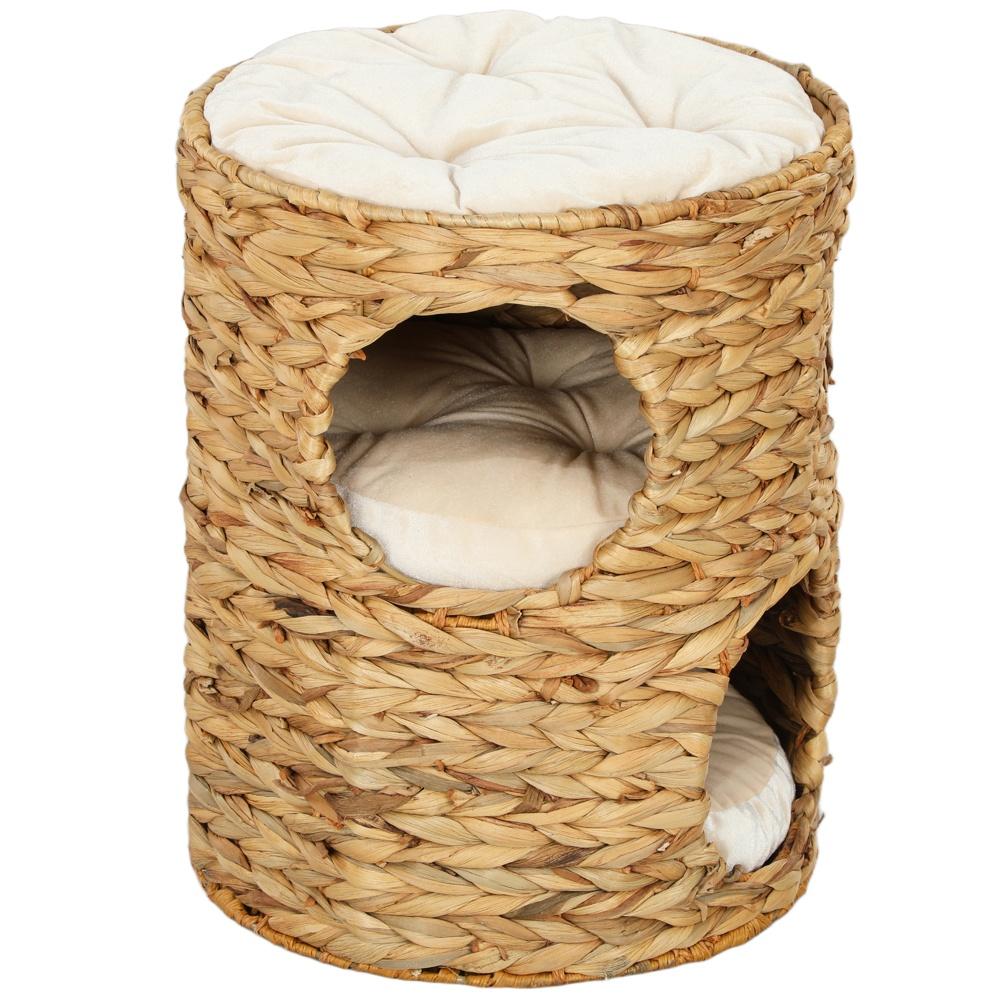 Mysig Cat Scratching Barrel med grottor, kudde och vattenhyacintdesign