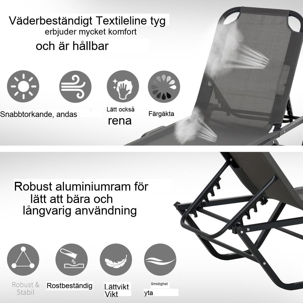 Justerbar solstol i textilen, grå/svart för uteplats vid poolen