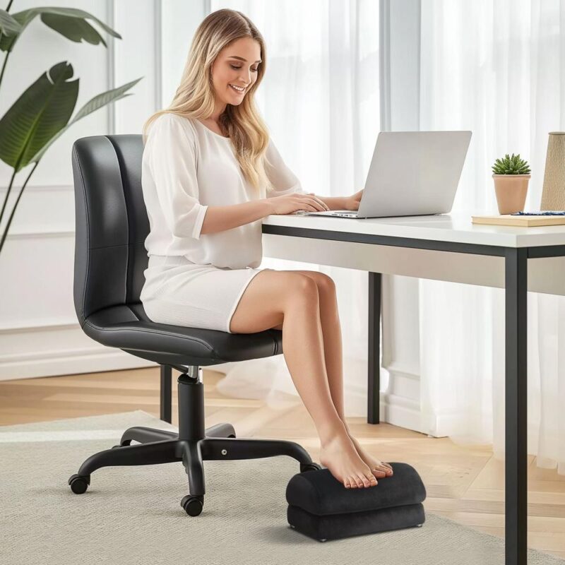 Black Velvet Footrest Skrivbordspall för hemmakontor – Ergonomiskt stöd, Anti-Slip