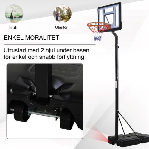 Justerbar höjd Stål basketställ inomhus utomhus – svart