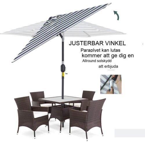 Justerbart Blue Stripe Patio Paraply – 230cm Diameter, Stålram