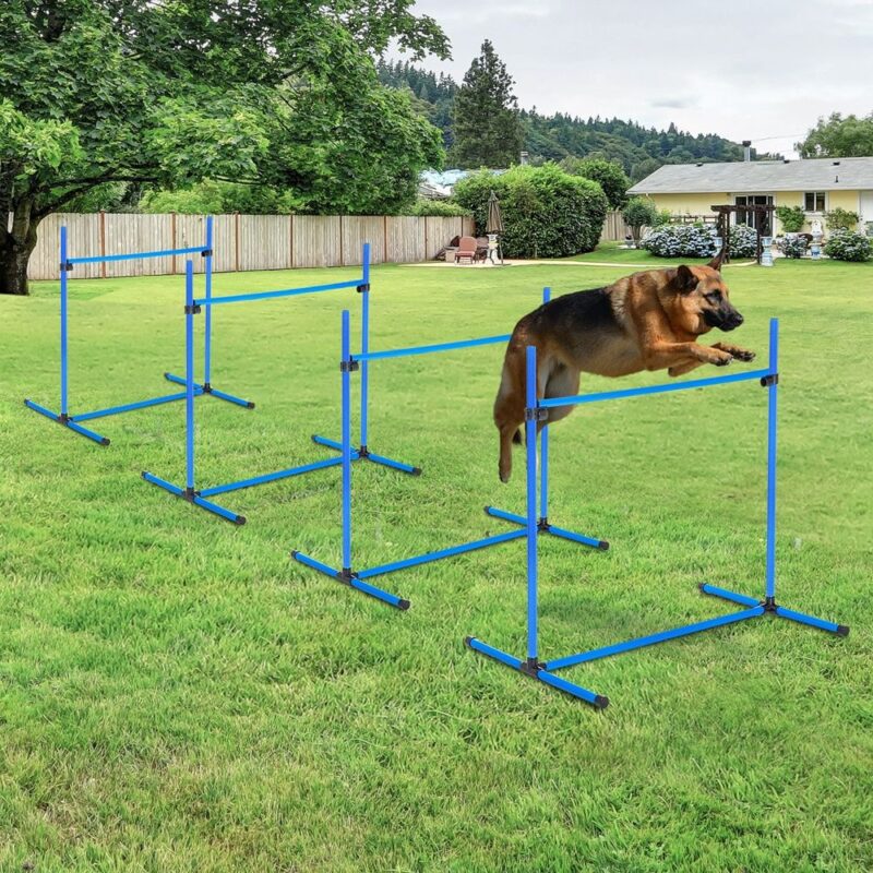 Hund Agility Set – 4-delade justerbara höjdhinder och stavar, blå