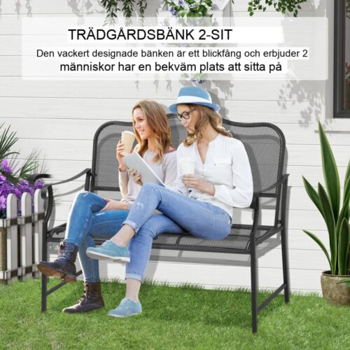 Trädgårdsbänk i metall, väderbeständig och robust, säten 2, svart