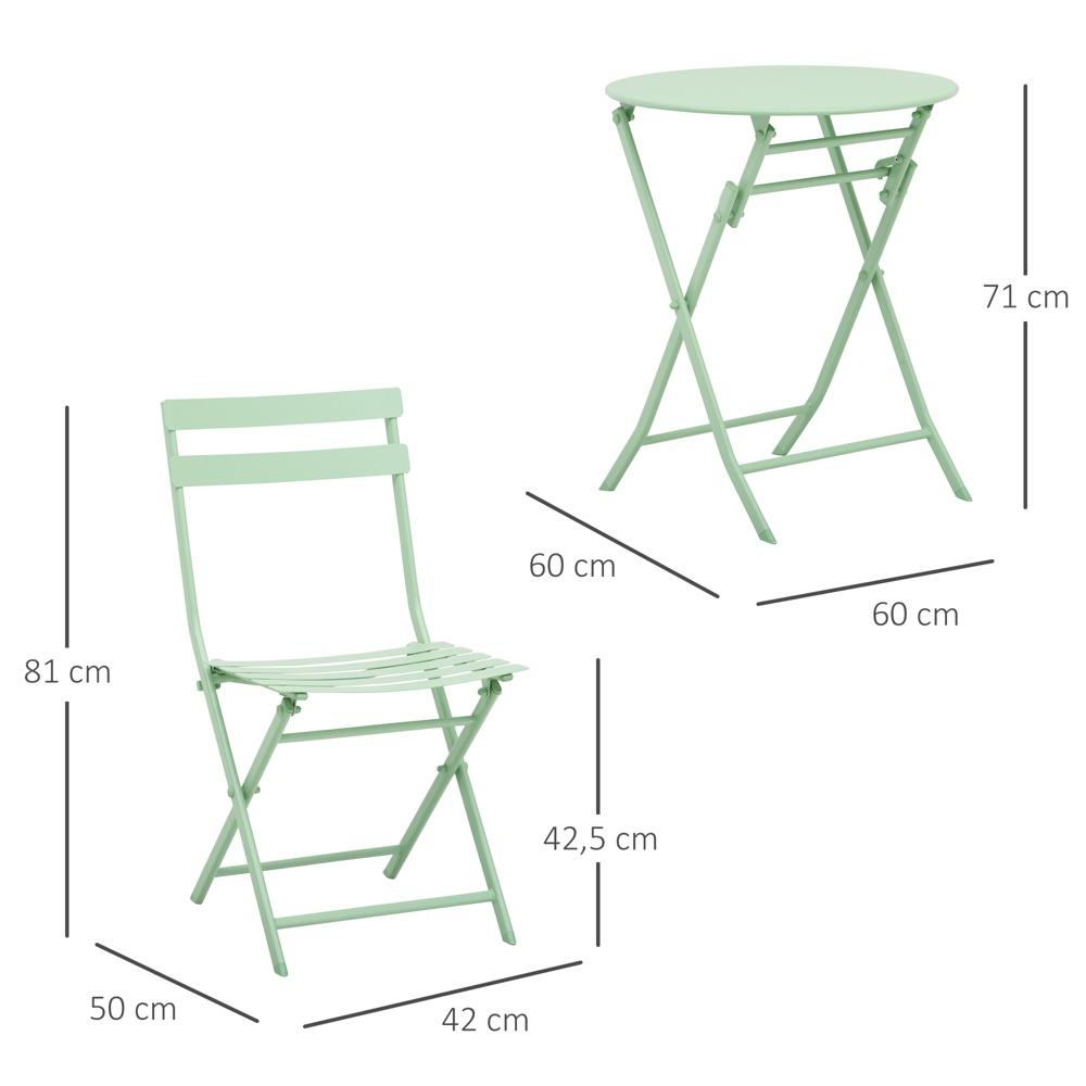 Hopfällbart bistroset för 2, runt metallbord med stolar, grönt