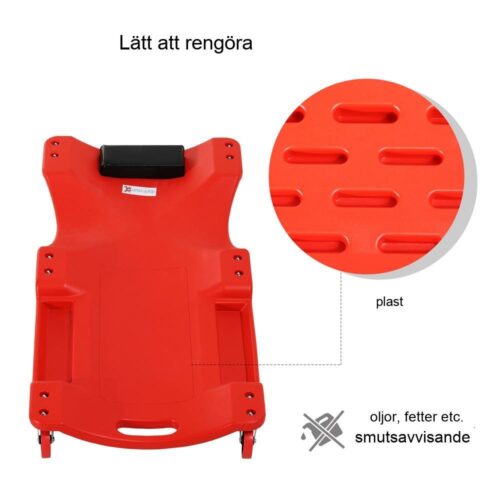 Ergonomisk rullande bilverkstadssäng med 6 hjul och 120 kg lastkapacitet