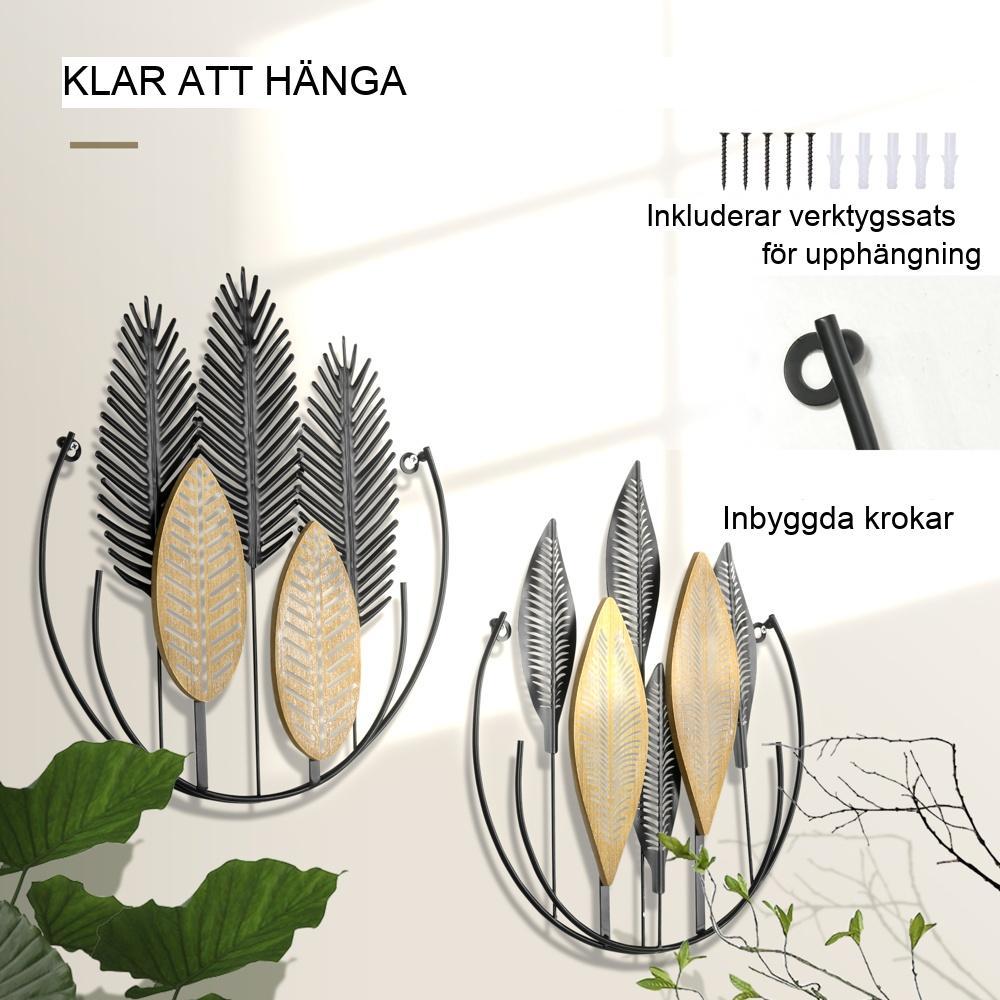 3D metallblad väggdekor set om 2 – modern svart och naturlig vardagsrumskonst