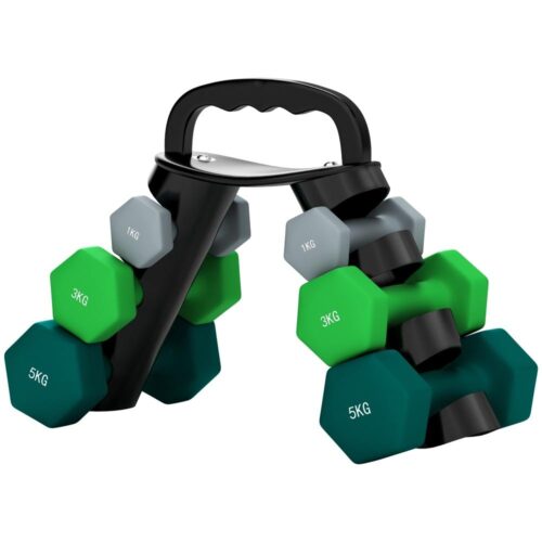 Justerbart hantelset med hopfällbart ställ – 6 hantlar, Kettlebell-alternativ