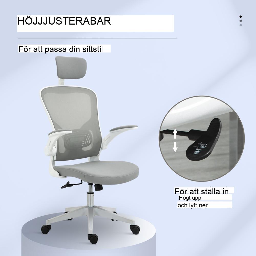 Ergonomisk kontorsstol med nackstöd, gungfunktion och höjdjustering