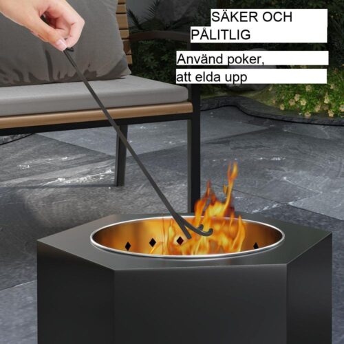 Rökfri eldkorg med sekundärt förbränningssystem – Black Metal Fire Pit för Garden Patio Camping