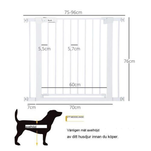 Justerbar vit metall säkerhetsgrind för hundar och husdjur 75-96cm Auto-Close