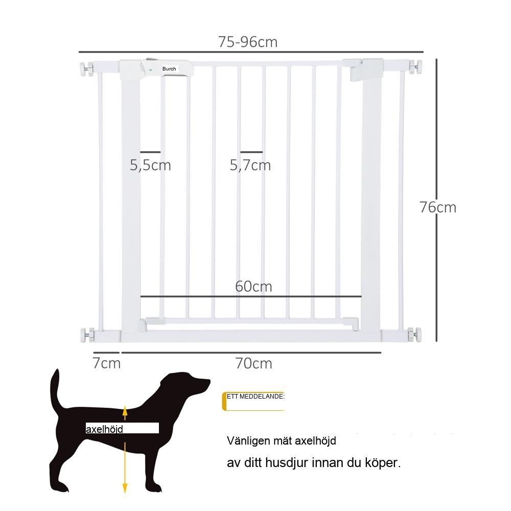 Justerbar vit metall säkerhetsgrind för hundar och husdjur 75-96cm Auto-Close