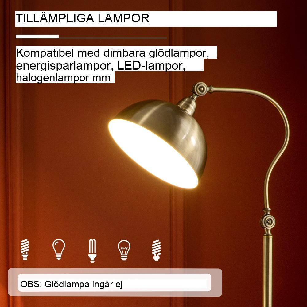 Retro båggolvlampa med justerbar lampskärm – belysning i mässingslook för vardagsrum och sovrum