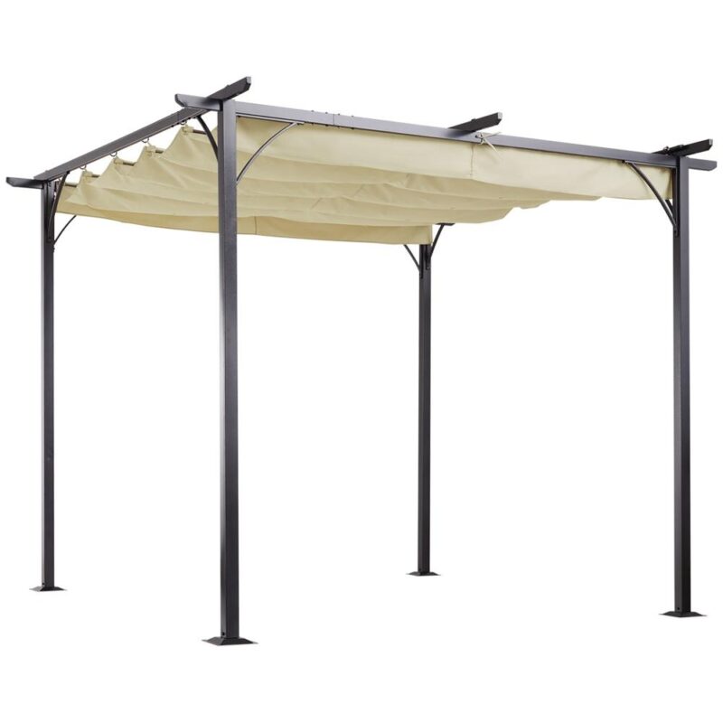 Beige 3x3m aluminiumpergola med infällbart vattentätt tak och UV-skydd