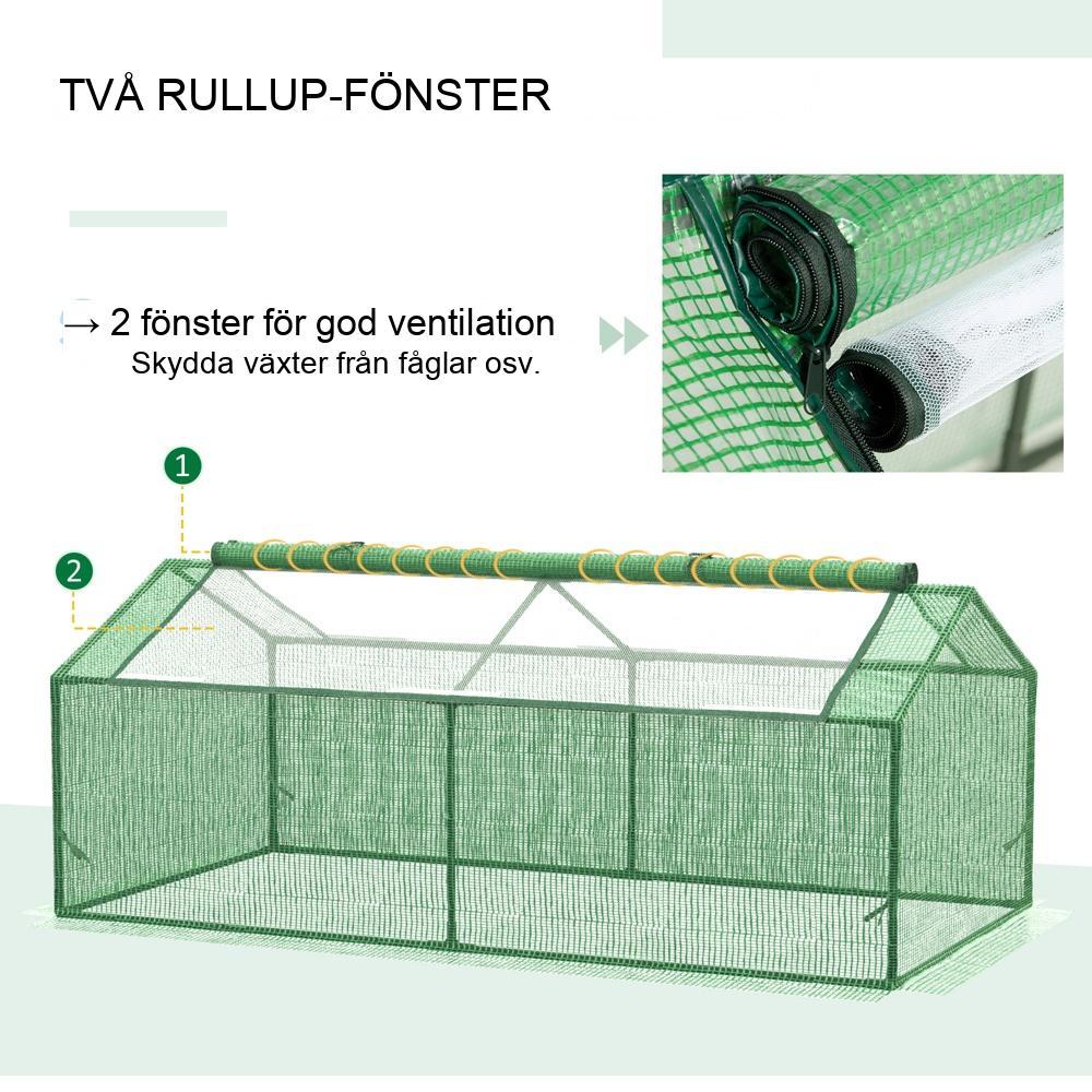 Slitstarkt grönt folieväxthus, kall ram för grönsaker och blommor 180x90cm