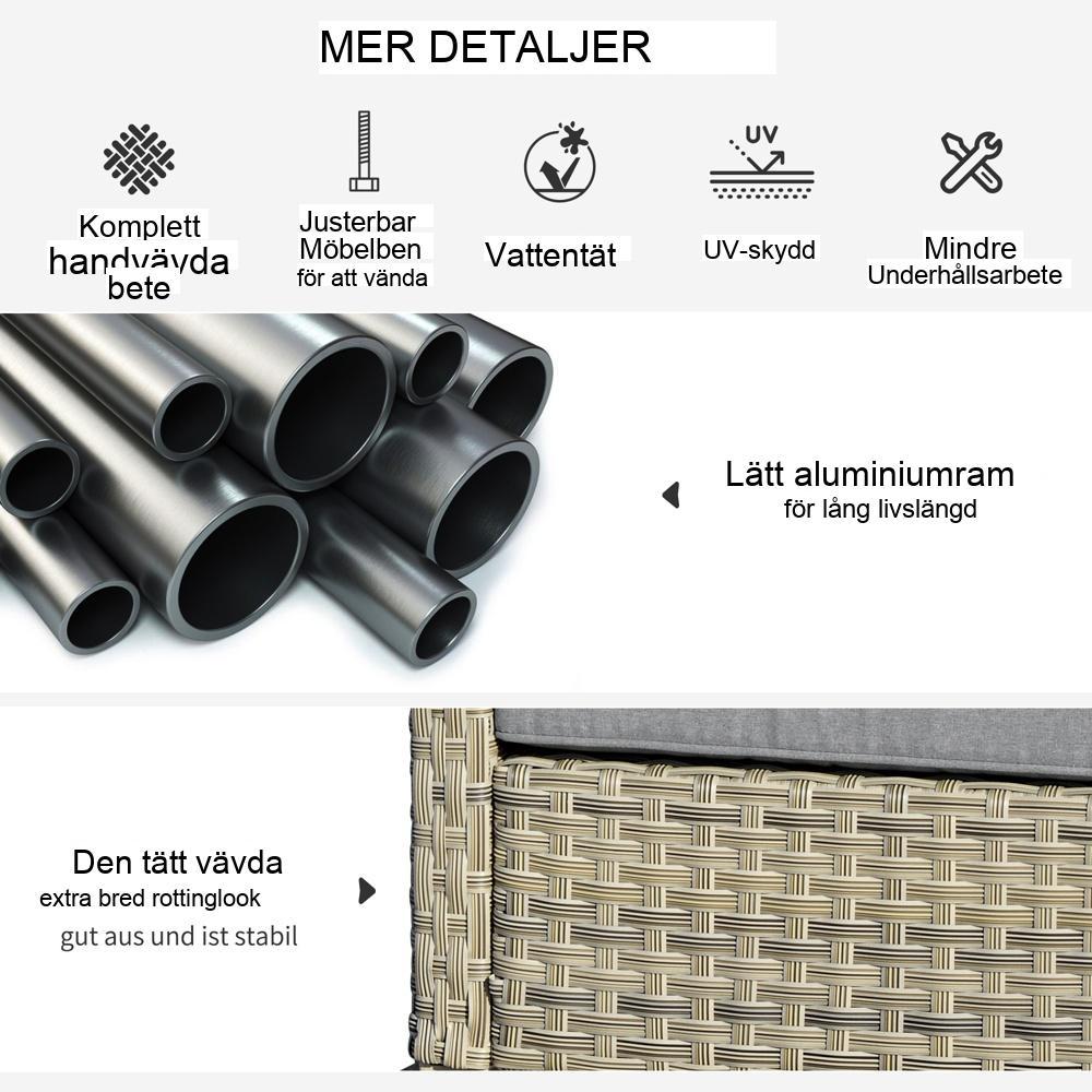 Modernt 5-delat soffset i polyrattan med soffbord för avkoppling utomhus