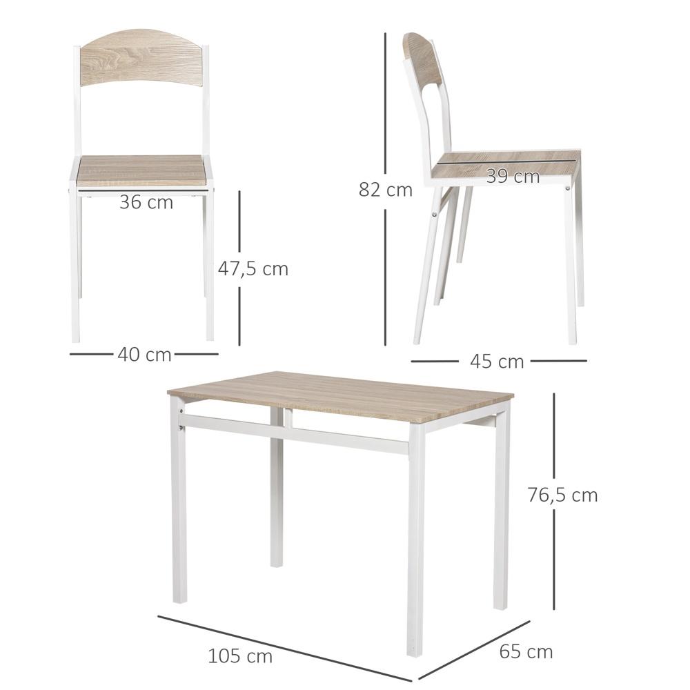 Modernt 5-delat matsalsset med bord och stolar i metall av träkorn MDF – gråvit