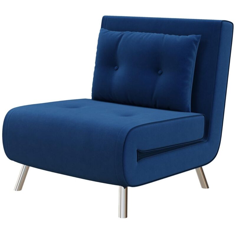 Blue Velvet Hopfällbar Bäddsoffa Stol Fåtölj Sleeper med kuddar 77x88x83cm