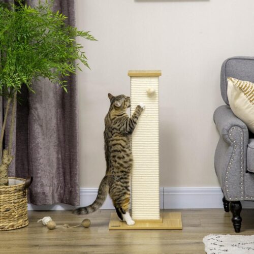 Utrymmesbesparande Sisal Cat Scratching Post med lekboll och stor lounge