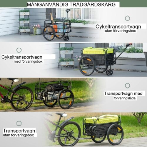 2-i-1 lastvagn, cykel och vagn, med broms, förvaringsväska och reflektorer (40 kg kapacitet)