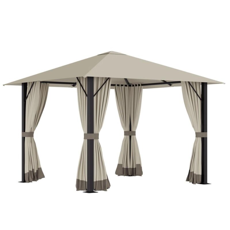 3x3m Khaki Aluminium Gazebo med Ventilation och Gardiner