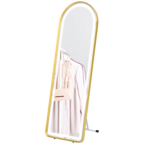 Dimbar LED Hellängd Ståspegel, Touch Control, Guld 47x146cm