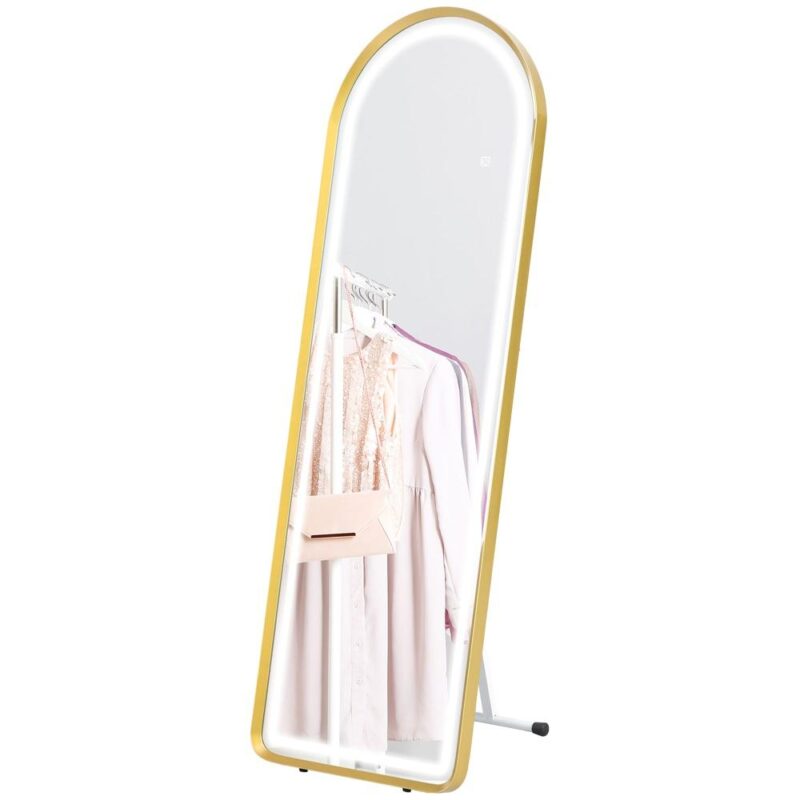 Dimbar LED Hellängd Ståspegel, Touch Control, Guld 47x146cm