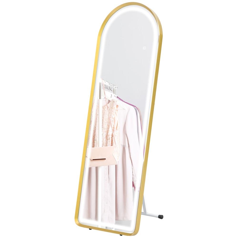 Dimbar LED Hellängd Ståspegel, Touch Control, Guld 47x146cm