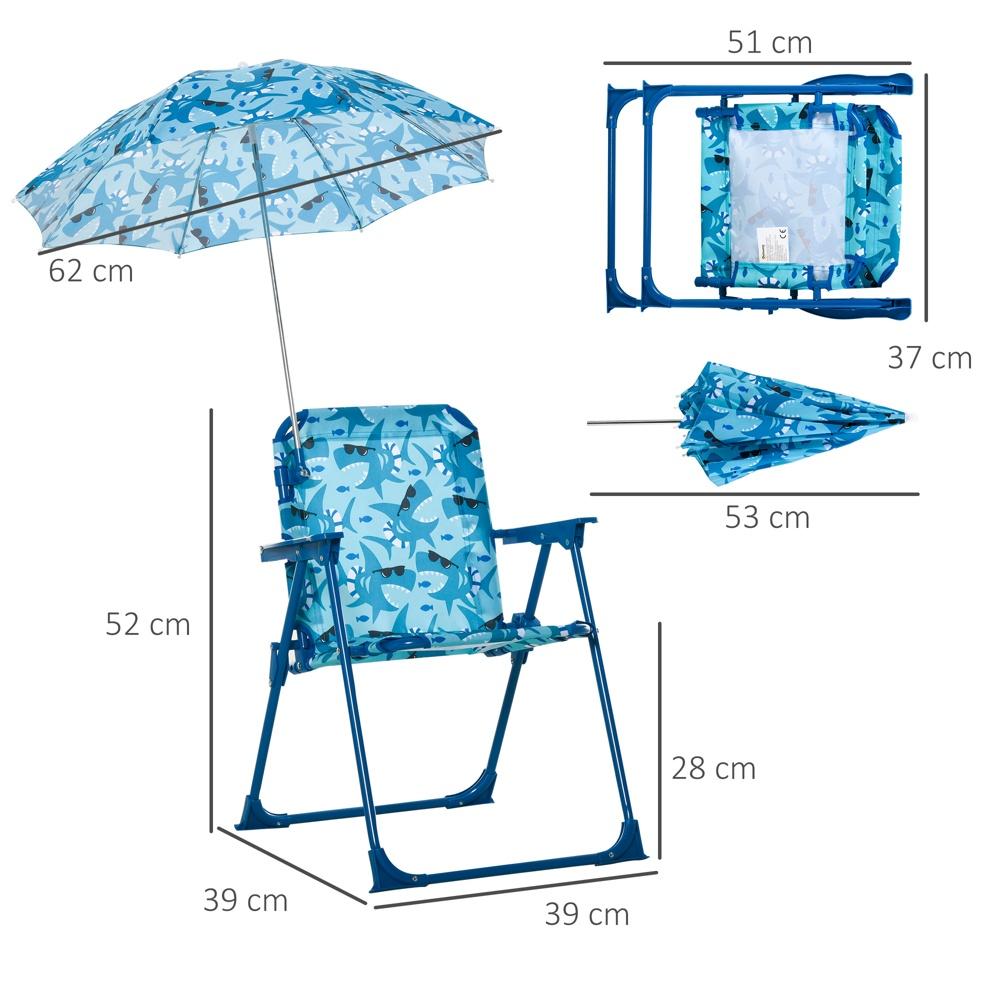 Blå Kids hopfällbar campingstol med parasoll för 1-3 åringar Beach Garden