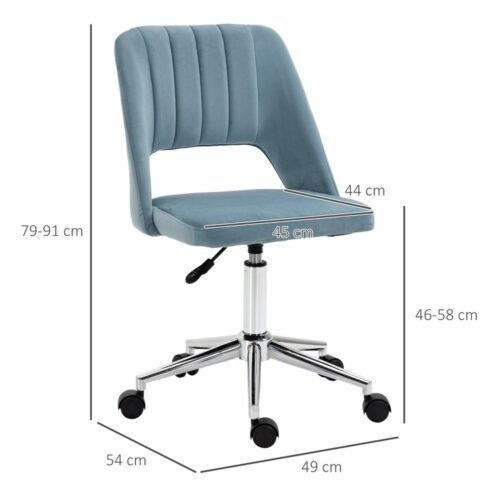 Blue Ergonomic Velvet Swivel Chair, justerbar höjd för kontor och vardagsrum