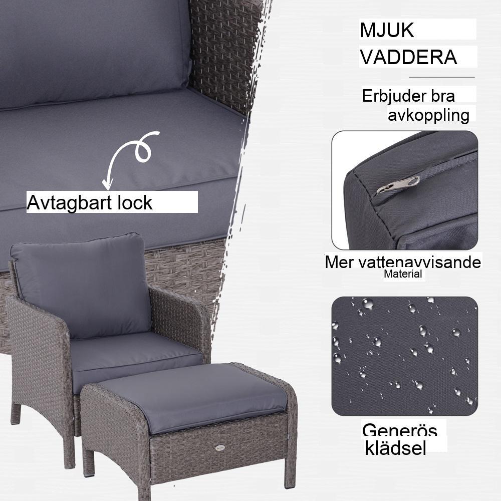 Modern sittgrupp i polyrattan – 5 delar set med kuddar för uteplats