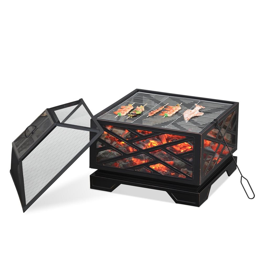 Bärbar eldskål och BBQ Grill Set – Black Metal, Spark Guard, Poker ingår