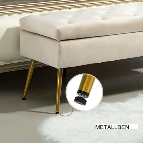 Beige Velvet Förvaringsbänk med stoppat lock – Hall, Sovrum, Vardagsrum