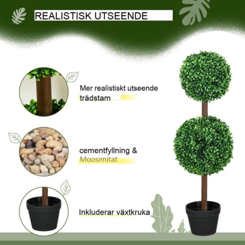 Set med 2 UV-resistenta konstgjorda buxbomsträd – 90 cm realistisk inomhus utomhusdekor