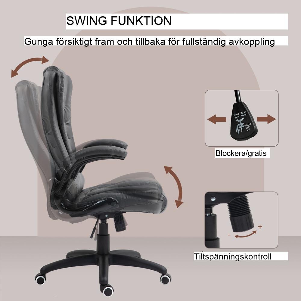 Mörkgrå ergonomisk gungkontorsstol med justerbar höjd och uppfällbara armstöd