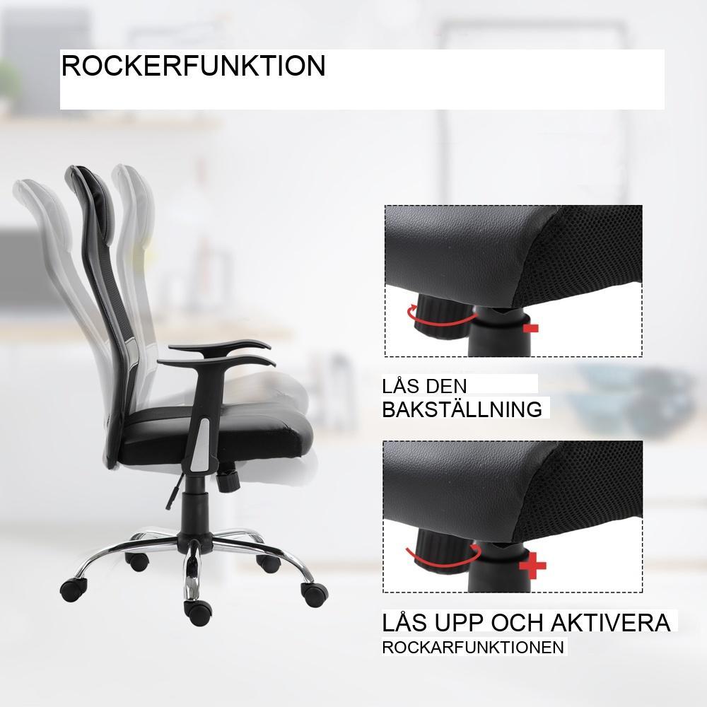 Ergonomisk kontorsstol med gungfunktion och armstöd (svart) 120 kg Kapacitet