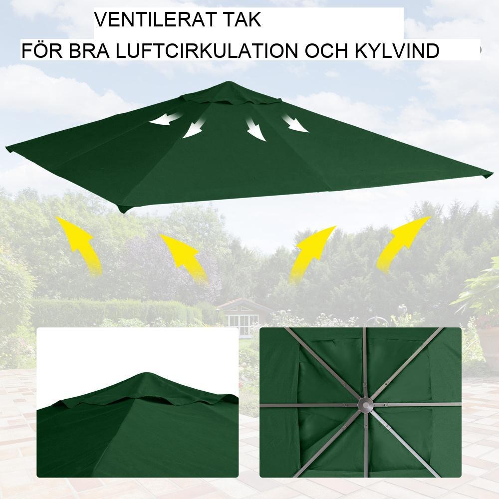 Green Gazebo Ersättningstak – UV- och vattentät polyesterkapell – 2,98 x 2,95 m