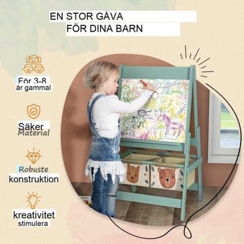 Barn 3-i-1 staffli med tavla, whiteboard och pappersrulle – Stående konstset för småbarn